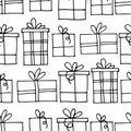 Simple vector seamless pattern in doodle style. holiday print with gifts. background for the holidays, new year christmas. gift bo Royalty Free Stock Photo